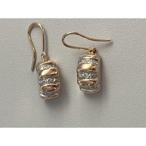 7297- Boucles d'Oreilles Vintage Or Jaune Diamants