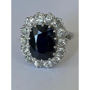 7111 - Daisy Ring Platinum Sapphire 5.00 Ct Diamonds