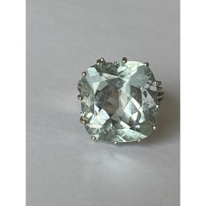 7123 - Vintage Cocktail Ring In White Gold With Aquamarine, 20.00 Ct