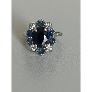 7134 - Daisy Ring, White Gold, Sapphires, Diamonds