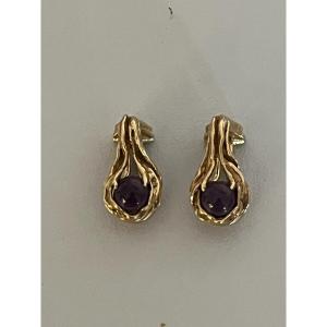 7375 - Baroque Earrings In Yellow Gold With Amethysts