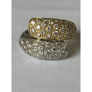 7077- Bague Croisée Vintage Or Jaune et Gris Diamants