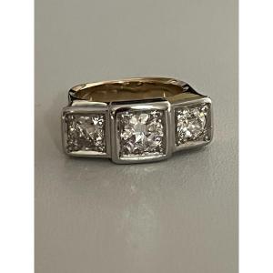 7301 - Yellow Gold Platinum Ring With Diamonds (0.95 Ct In The Center)