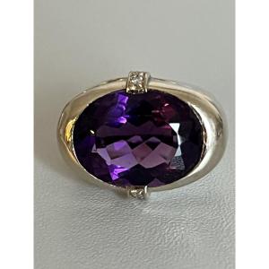 7359 - White Gold Signet Ring With Amethyst