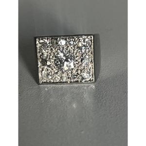 7370- Bague Chevalière Or Gris Platine Diamants 1,80 ct