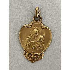 7404A- Médaille Religieuse Or Jaune Christ et Sacré Cœur