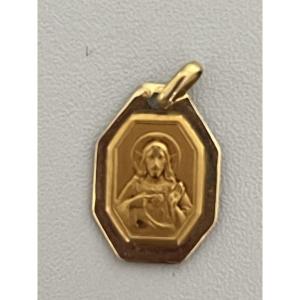 7404C - Médaille Religieuse Or Jaune Christ et Sacré Cœur