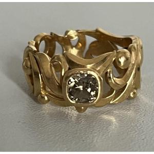7333 - Bague Bandeau Vintage Or Jaune Diamant 0,60 ct