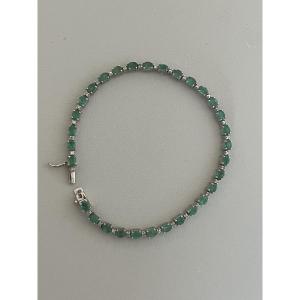 7437 - Bracelet Rivière Or Gris Emeraudes Diamants