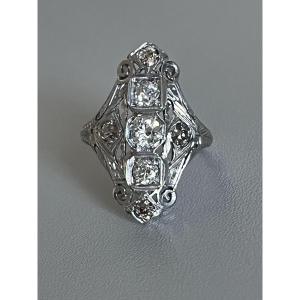 7438 - Art Deco White Gold Platinum Diamond Ring
