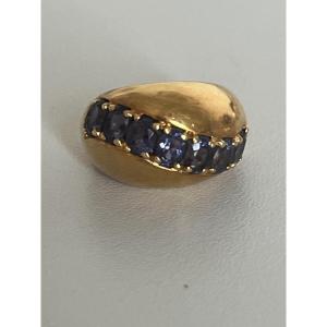 7442 - Bague Dôme Vintage Or Jaune Cordiérites