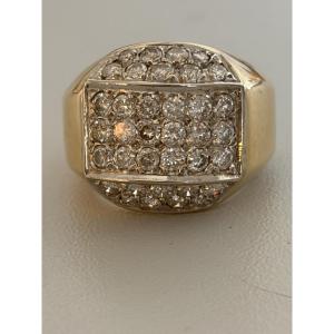 7462 - Large Bague Or Jaune Diamants