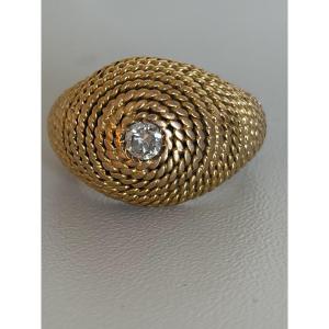 7470 - Bague Dôme Vintage Or Jaune Cordé Diamant