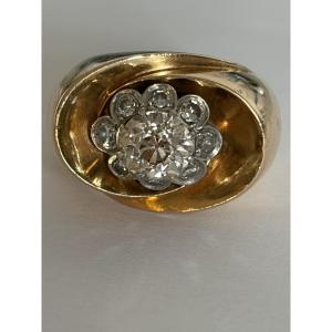 7489 - Bague Tank Or Jaune Platine Diamants (1,20 ct au centre)