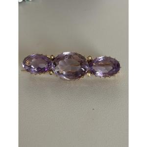 7459 - Broche Vintage Or Jaune Améthystes
