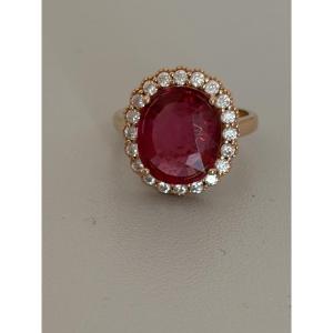 7521 - Vintage Rose Gold Tourmaline Ring 9.00 Ct Diamonds