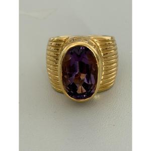 7525 - Important Vintage Yellow Gold Amethyst Band Ring