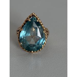 7527 - Vintage Ring Yellow Gold Natural Blue Zirconia