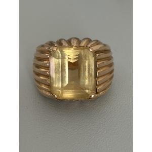 7531 - Vintage Yellow Gold Citrine Chevalière Ring 8.00 Ct