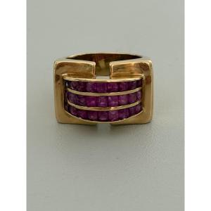 7536 - Yellow Gold Ruby Tank Ring