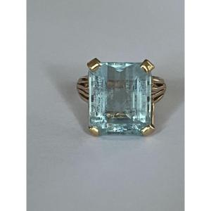 6016 - Bague Vintage Or Jaune Aigue-Marine