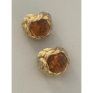 6040 - Boucles d'Oreilles Vintage FRED Or Jaune Citrines