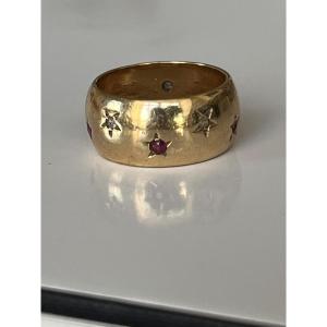 6455 - Bague Bandeau Or Jaune Pierres Précieuses