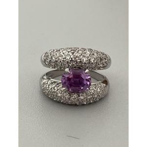 6703 - Bague de Joaillerie Or Gris Saphir Rose Diamants