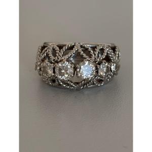 7505 - Bague Jonc Or Gris Palladié Diamants