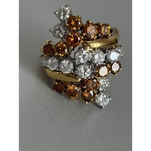 7573 - Bague Cocktail Or Jaune et Or Gris Diamants 2,00 ct