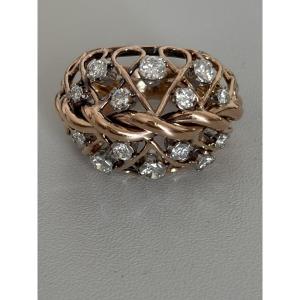7587 - Bague Vintage Or Jaune Ajouré Diamants