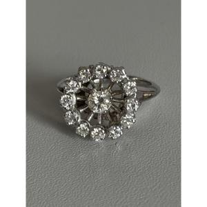 7638 - Vintage Flower Ring White Gold Platinum Diamonds