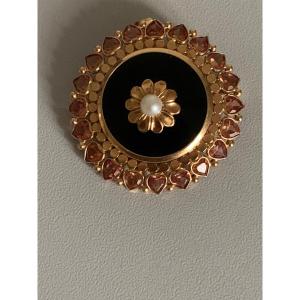 2700 - Broche Or Jaune Onyx Perle Citrines