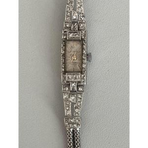 3270 - Montre Dame Art Deco Platine Diamants
