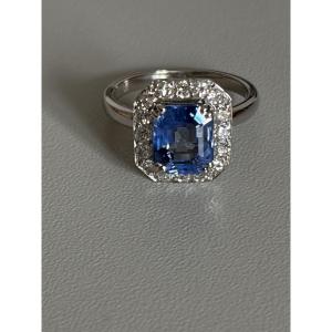 7000 - Ring White Gold Unheated Ceylon Sapphire 3.00 Ct Diamonds