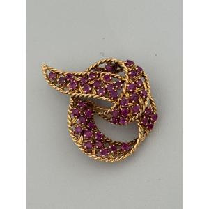 7540- Broche Vintage Nœud Or Jaune Rubis