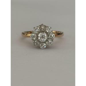 7584- Bague Marguerite Ancienne Or Jaune Platine Diamants