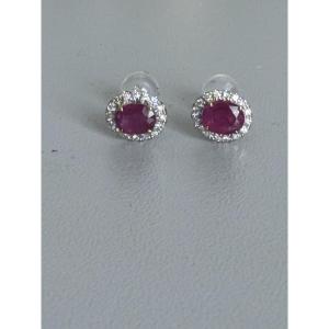 7598- Earrings White Gold Ruby Diamonds