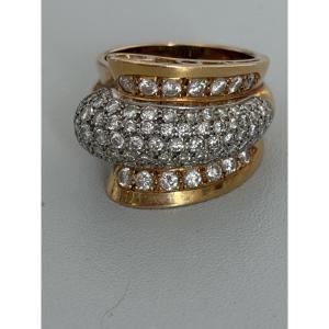 7599- Importante Bague Vintage Or Jaune Diamants 2,00 ct