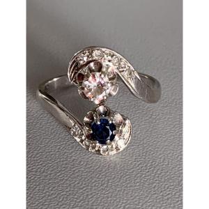 3562- Ring Toi & Moi White Gold Sapphire Diamonds
