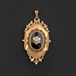 5466- Pendentif Or Jaune Onyx Perle
