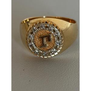7461- Bague Chevalière Or Jaune Diamants