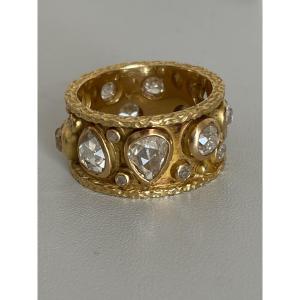 7601- Bague Bandeau Vintage Or Jaune Diamants 3,50 ct