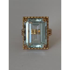 7621- Bague Vintage Or Jaune Aigue-Marine