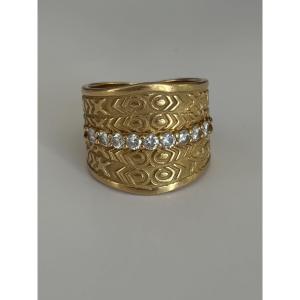 7815 - Wide Yellow Gold Band Ring With Diamonds