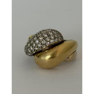 7827- Bague Croisée Vintage Or Jaune Diamants