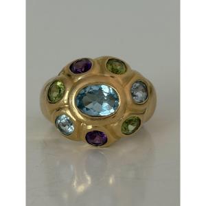 7868- Bague Vintage Or Jaune Pierres Fines