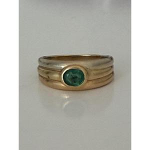7896- Bague Bandeau Vintage Or Jaune Emeraude