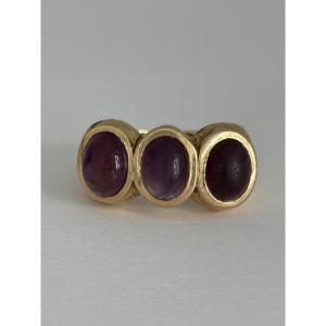 7931- Bague Rivière Vintage Or Jaune Améthystes Cabochon