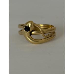 7944- Bague Serpent Ancienne Or Jaune Grenat